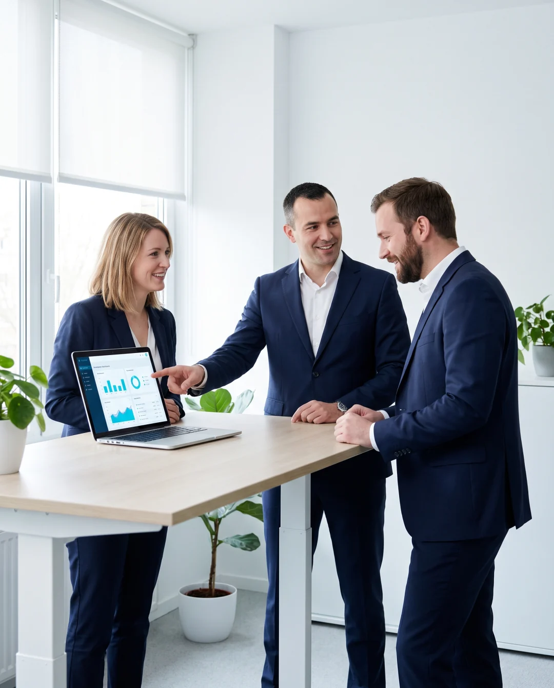 A Koho team reviewing a contract dashboard together in a bright office.